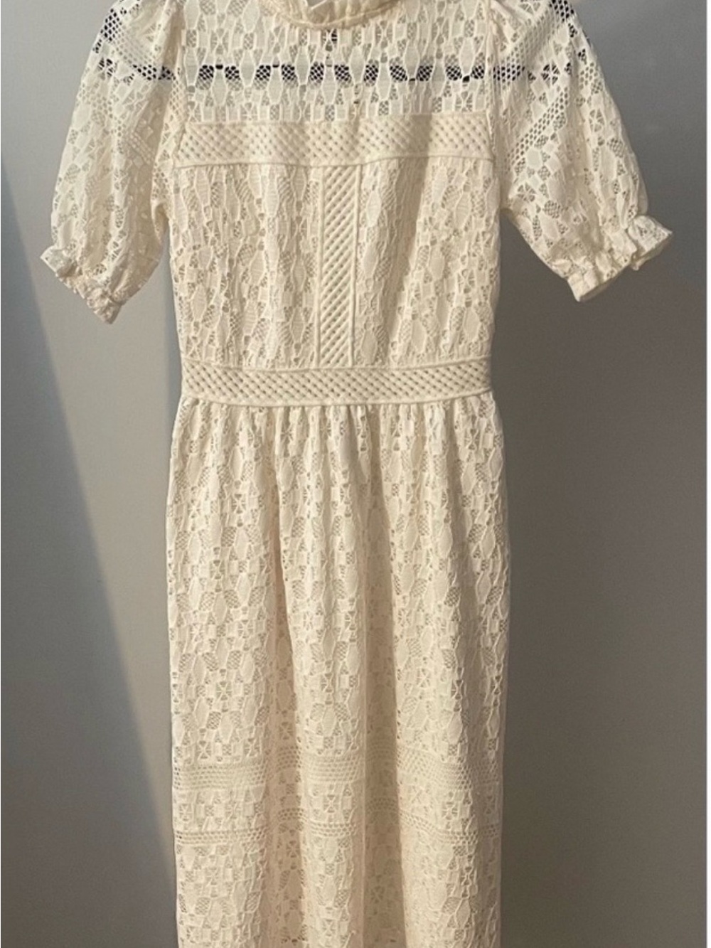Monteau Cream Lace Midi Dress with Crochet Details